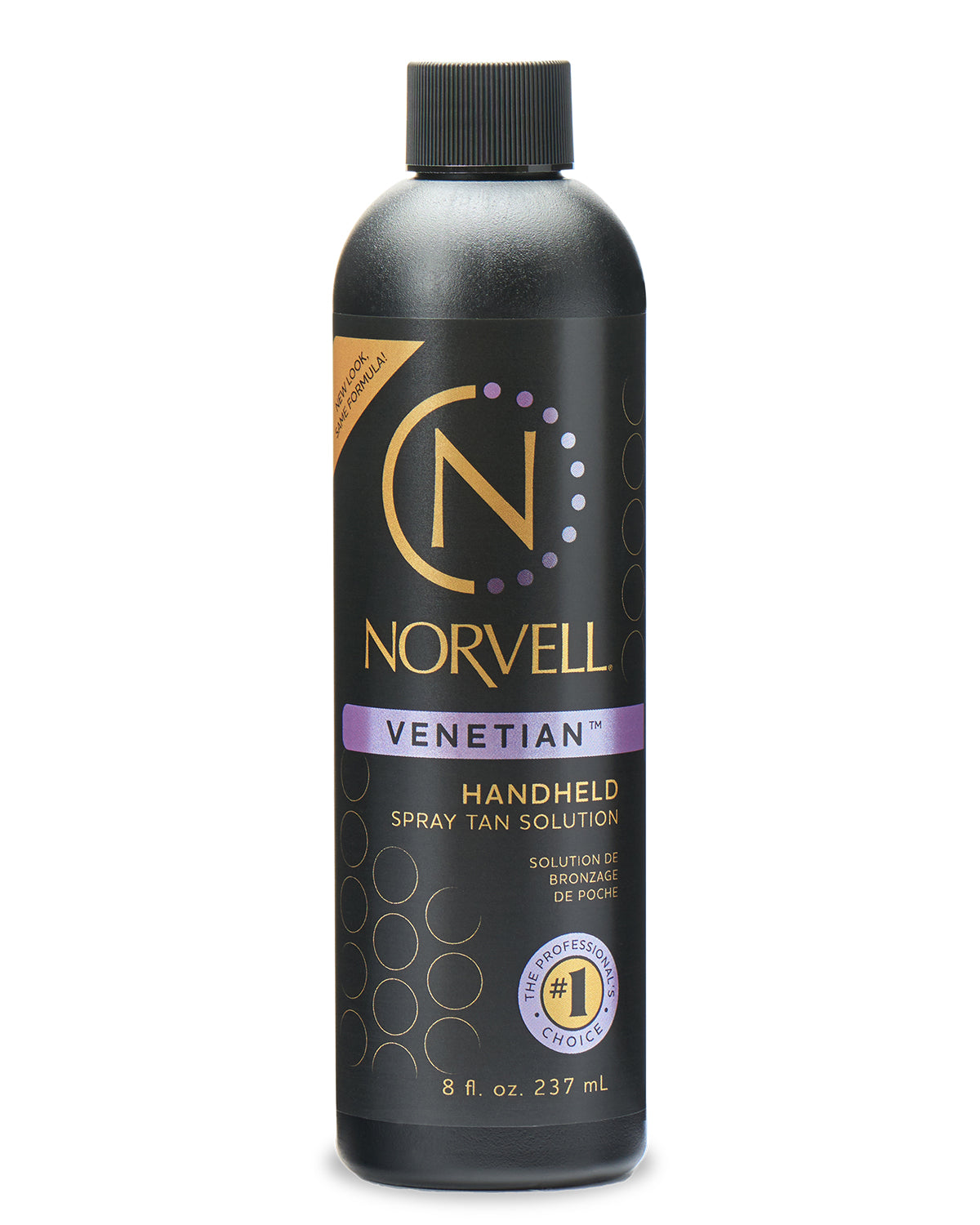 Front view of Norvell Venetian Professional Spray Tan Solution 8oz Bottle on a white background